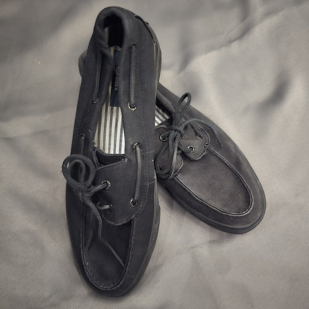 Sperry Mens Black Canvas Boat Shoes 12